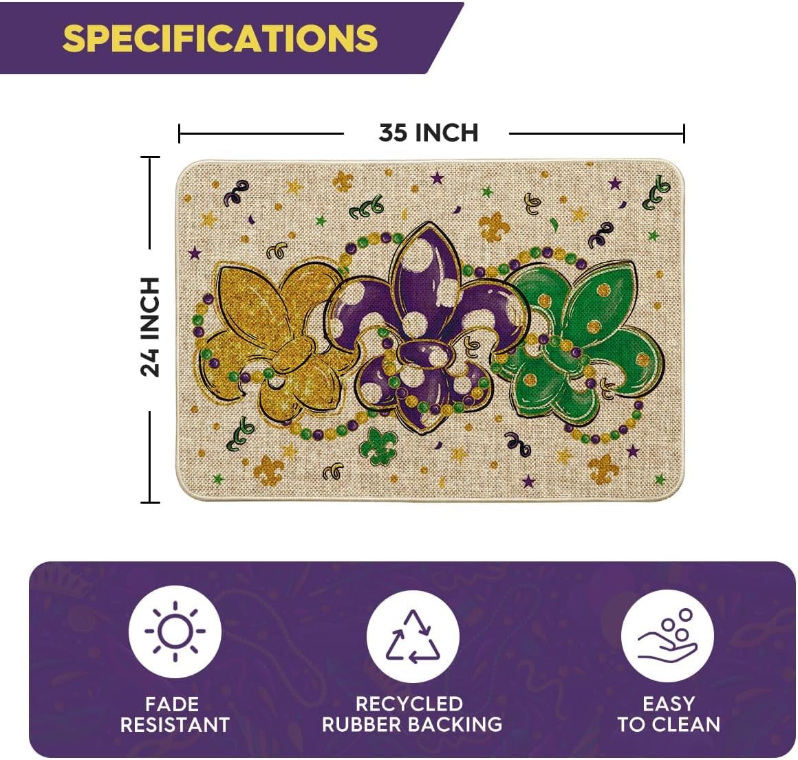 Artoid Mode Irises Beads Mardi Gras Doormat, Carnival Home Decor Low-Profile Switch Rug Door Mat Floor Mat for Indoor Outdoor 24x35 Inch