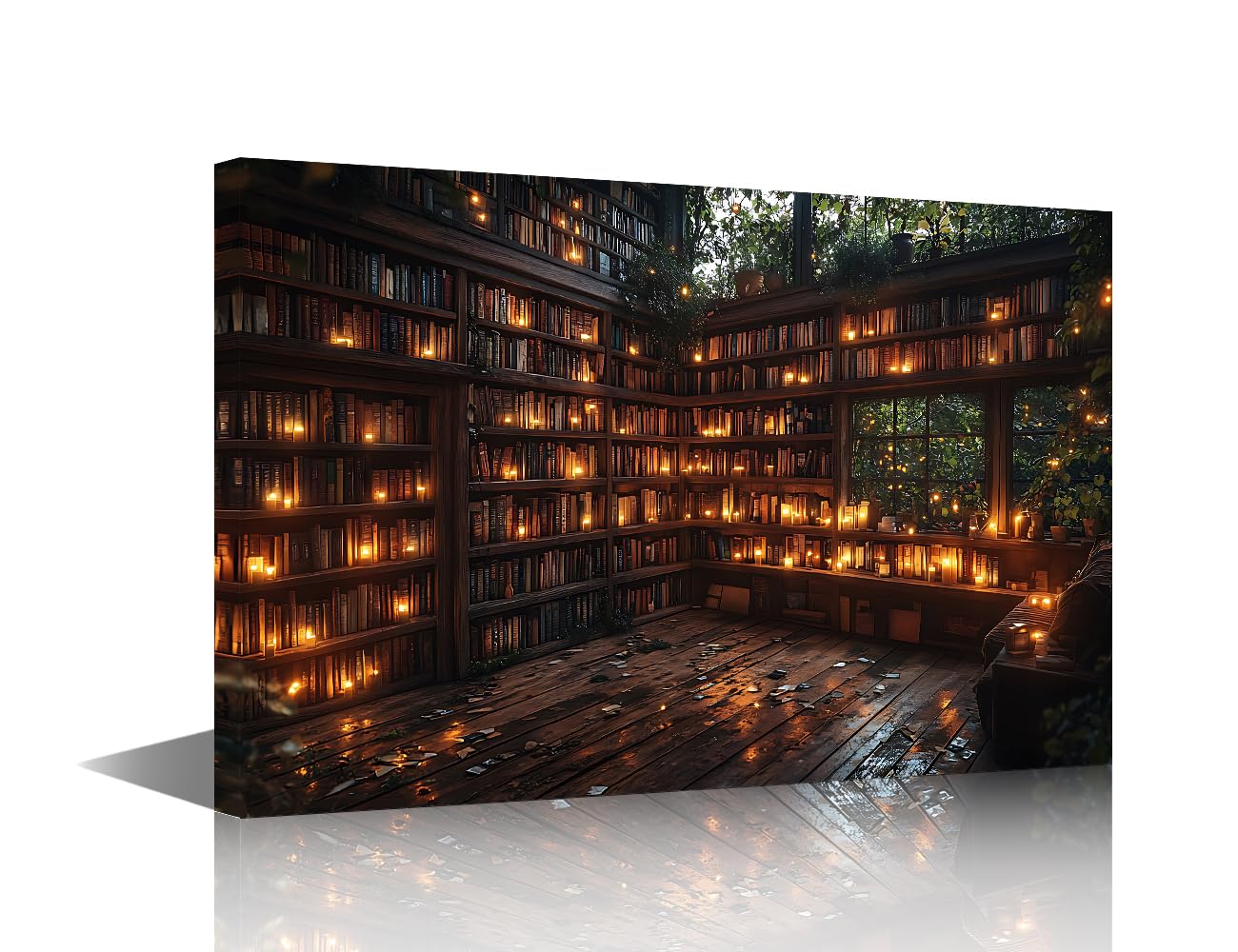 TISHIRON Wall Art for Living Room Vintage Library Canvas Wall Art Mystical Bookstore Contemporary Posters and Prints 1 Piece Modern Artwork Ready to Hang for Bedroom Office, 18x12in
