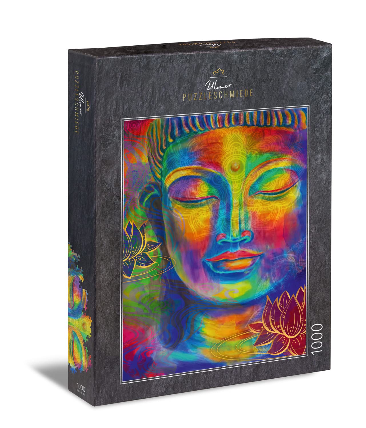 Ulmer Puzzleschmiede - Puzzle Buddha in argento e oro - Motivo puzzle armonioso con la testa di Buddha