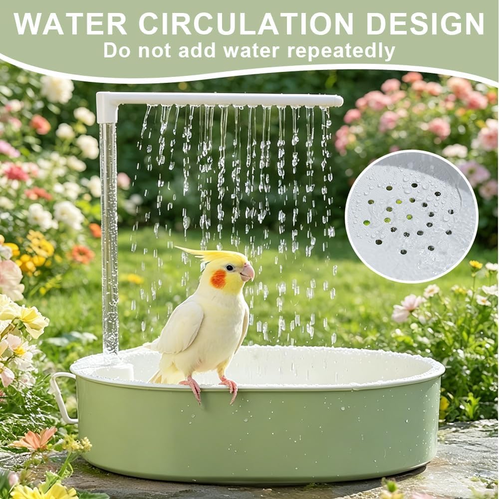 Vogeldusche Wellensittich, Wellensittich dusche, Automatische Wasserzirkulation Vogel Badewanne, Wellensittich Dusche mit Wasserfall, für Wellensittiche und kleine Vögel (Grün)