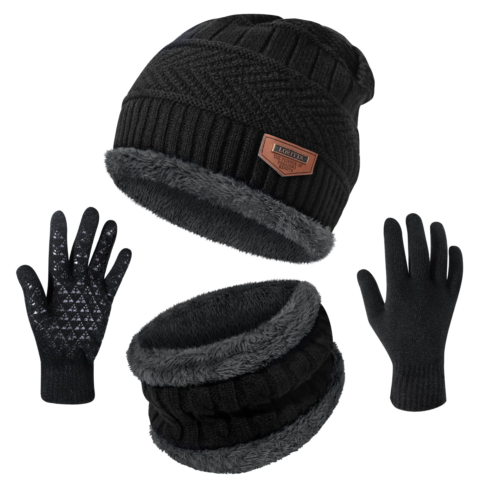 Winter Beanie Hats Scarf Gloves Set Thick Warm Slouchy Beanies Hat Knit Skull Cap Neck Warmer for Men Women