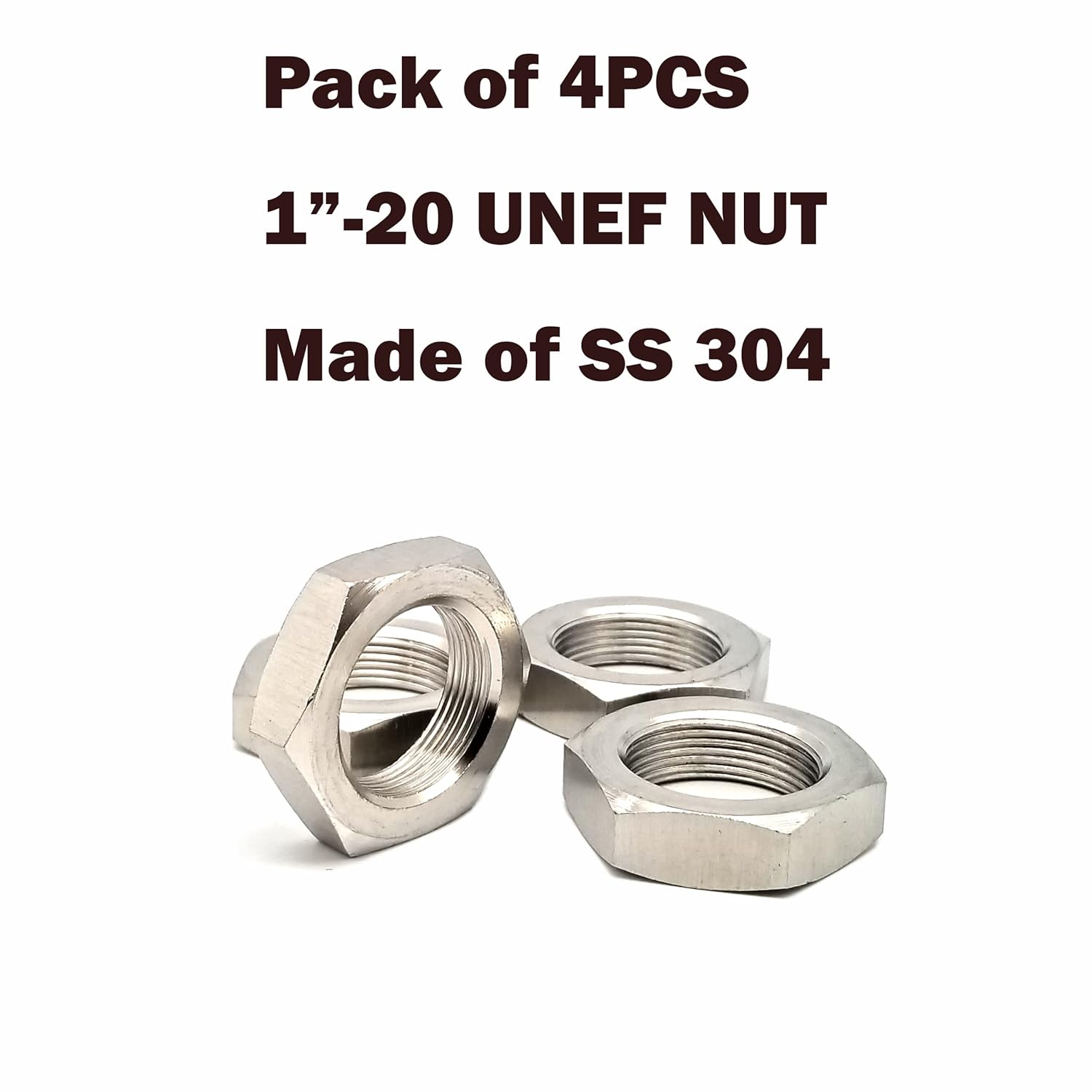 Stainless Steel SS304 1"-20 UNEF HEX NUT Unified National Extra Fine Series Type B (Pack of 4 PCS)