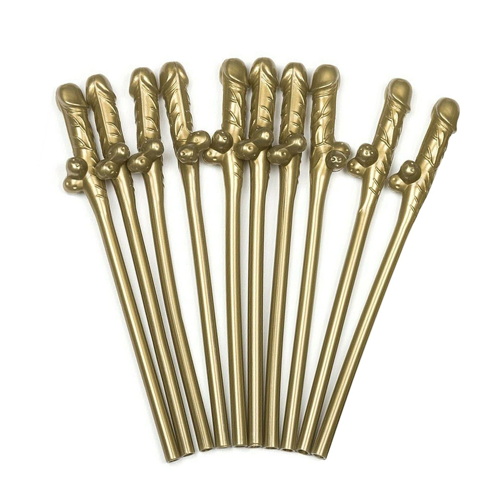EliteKoopers Sucking Penis Reusable Straw Drinking Straws for Party, Hen Party etc. (30Pcs Gold)