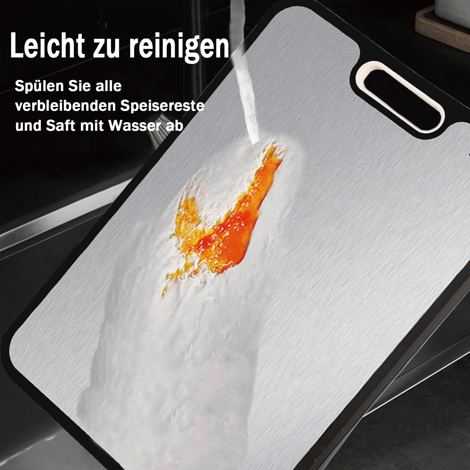 FONPOO Tagliere Acciaio Inox, Taglieri Cucina Realizzato in Acciaio Inox 304 per Uso Alimentare e Materiale PP Paglia di Grano, Tagliere per Tritare Carne, Verdure, Frutta e Pane (38,5 x 26,5 cm)