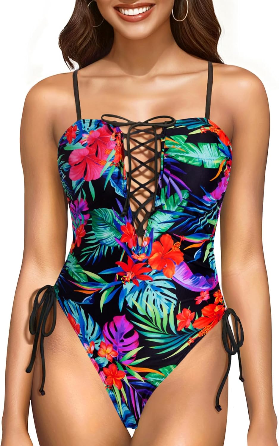 DACI Women's Bandeau One Piece Swimsuit - High Cut Sexy Bathing Suits Slimming Lace Up Monokini Swimwear 2026