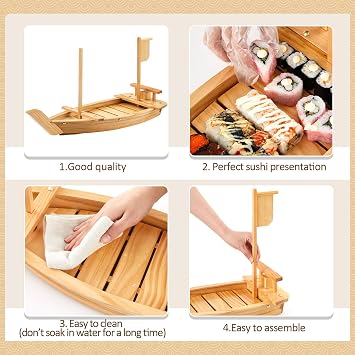 Juexica 28.2 Inch Wooden Sushi Boat Serving Tray, Japanese Pine Wood Sushi Plate for Restaurant, Home, Wedding & Party Decorative Food Display Board for Sashimi & Appetizers (Light Wood Color)