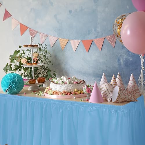 Miniatura 4 de DecorRack Falda de mesa, 29 pulgadas x 14 pies, sin BPA, desechable, reutilizable, rectangular, color azul claro (paquete de 1)