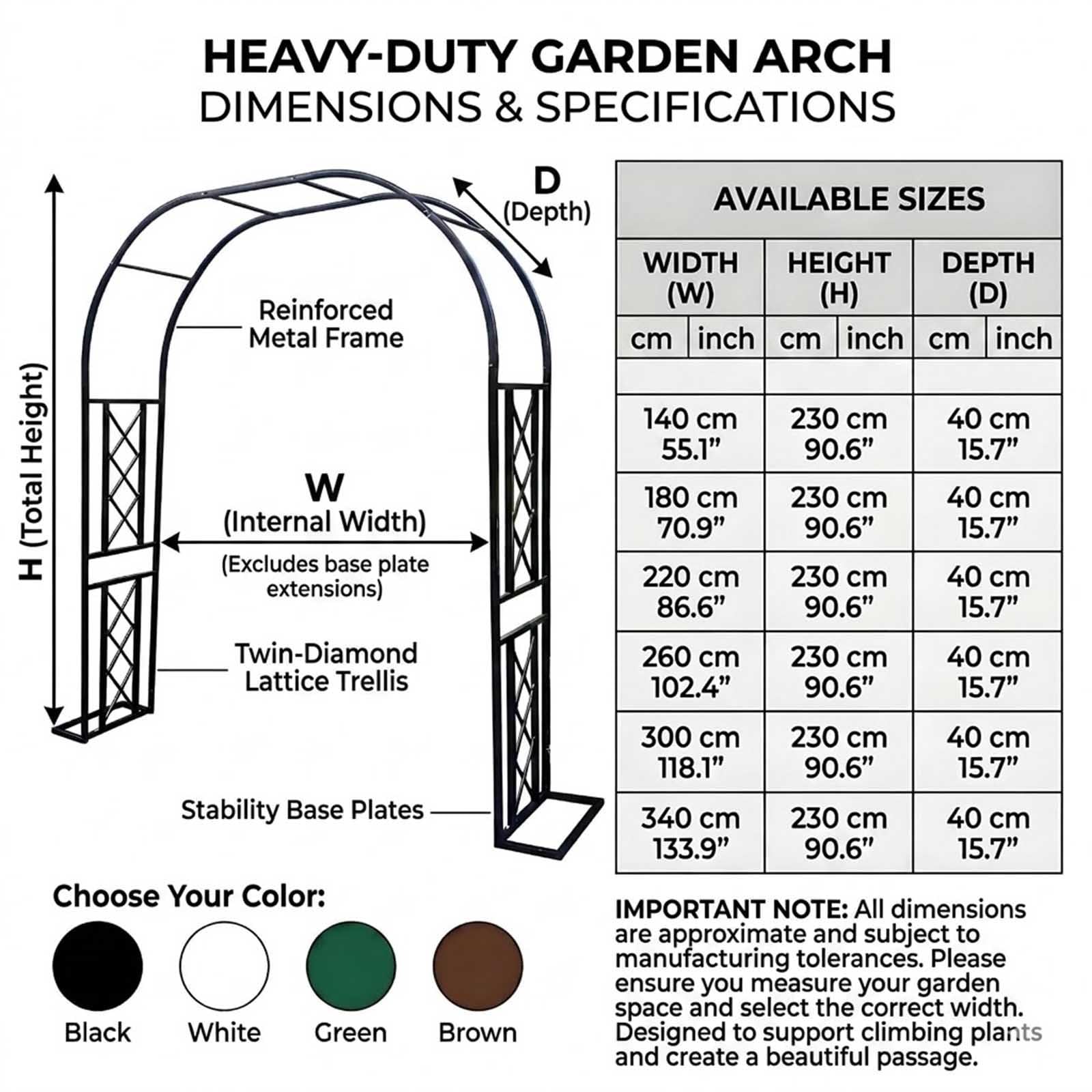Wytrzymała metalowa kratka ogrodowa do roślin pnących, mocna stalowa pergola zewnętrzna, rama podtrzymująca kwiaty i dekoracje ślubne, regulowana 140-340 cm