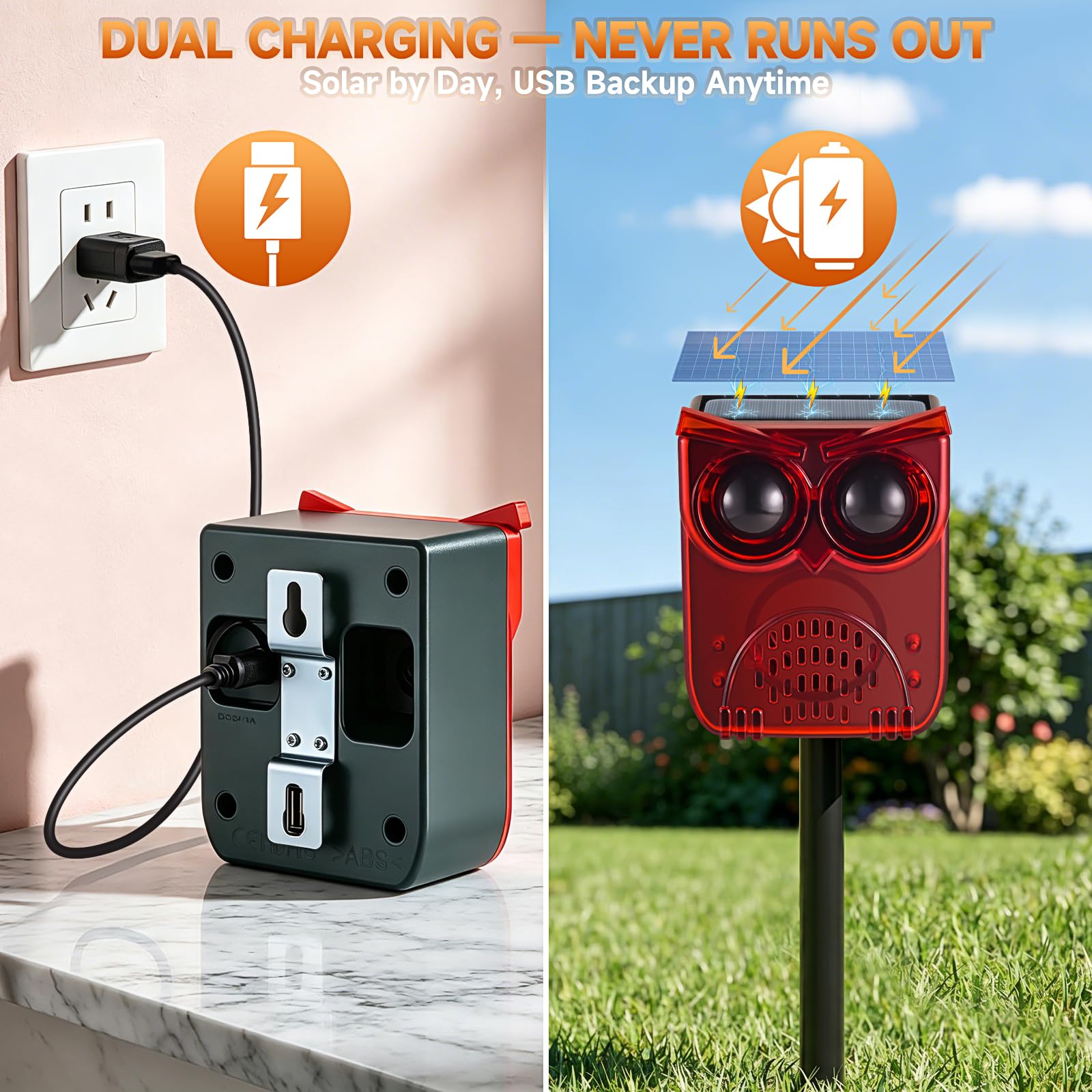 Alarme solaire d'extérieur avec détecteur de mouvement 130 dB - 130 dB - 13 sons de boucle pour éviter l'habitude - 4 modes de travail - Alarme résistante aux intempéries IP55 pour la maison, la villa