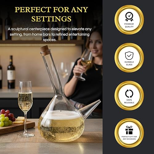 Miniatura 4 de Decantador de vidrio Porron español de 34 onzas, jarra de vino 100% sin plomo para vino tinto, jarra de vino soplado a mano, jarra de vino – regalo
