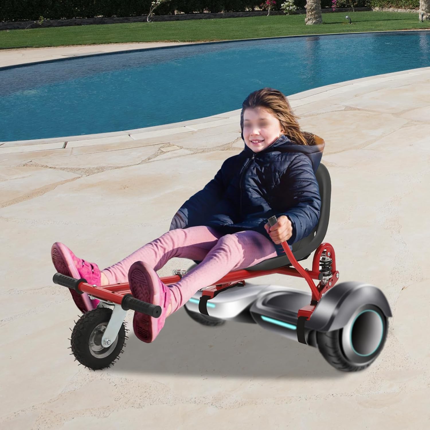 Go Kart Seat Attachment for Hoverboard, Adjustable Height & 220 lbs Capacity, Converts 6.5/8/10 Inch Self-Balancing Scooter, Comfortable Seat for Kids & Adults