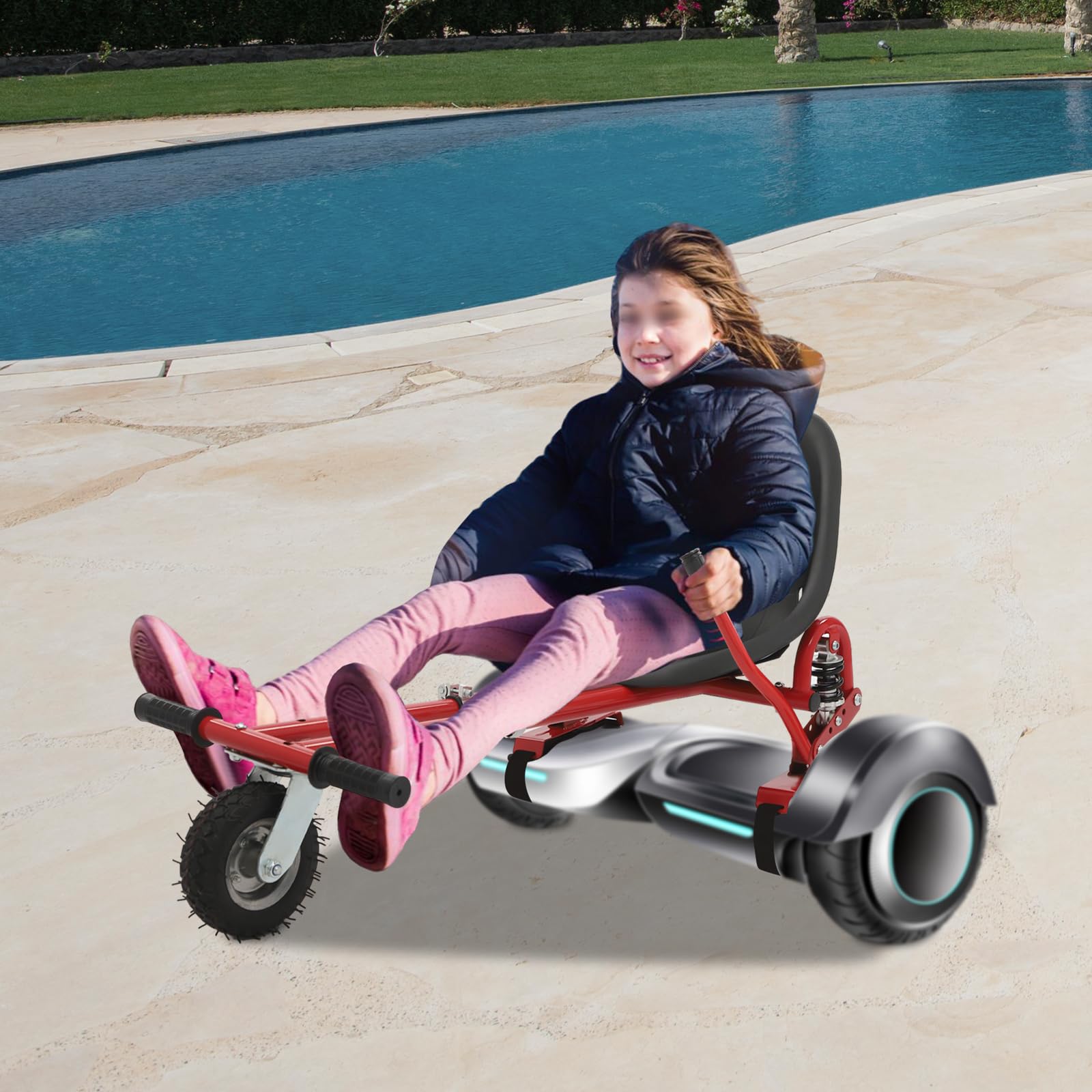 Hoverboard Sitz,Balance Scooter Einstellbarer Sitz für Hoverboard mit Doppelstange & Stoßdämpfer – Ergonomischer Fahrersitz für 6.5-10 Zoll, Rot (Max 100kg, Kinder & Erwachsene)