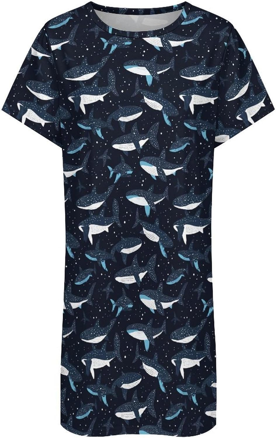 Whale Shark Pattern Nightgowns for Women Short Sleeve Sleep Dress Casual Sleepshirt Night Gowns Pajamas