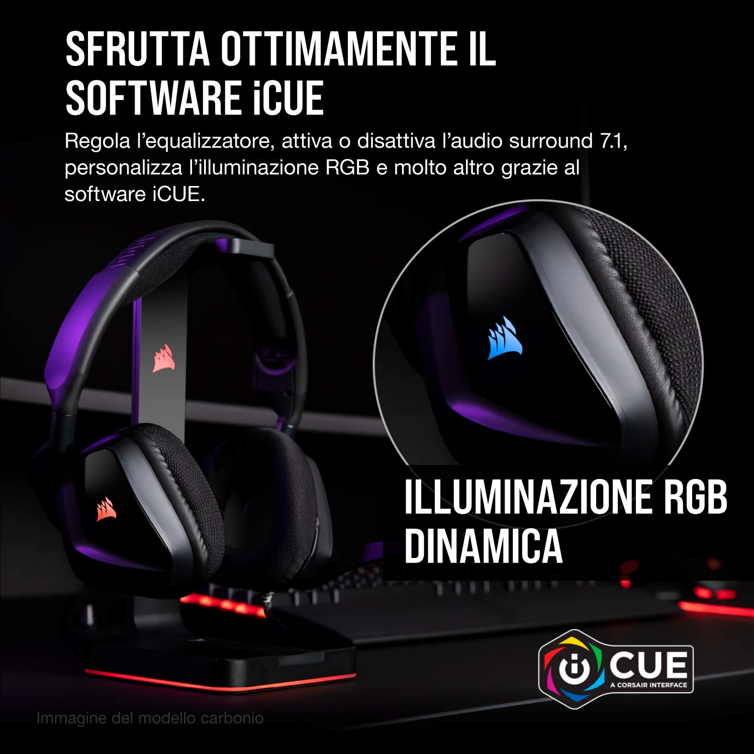 Corsair VOID ELITE USB Cuffie Gaming con Microfono Omnidirezionale Ottimizzato, Audio 7.1, Personalizzabili Illuminazione, Microfibra Tessuto Padiglioni, Nero