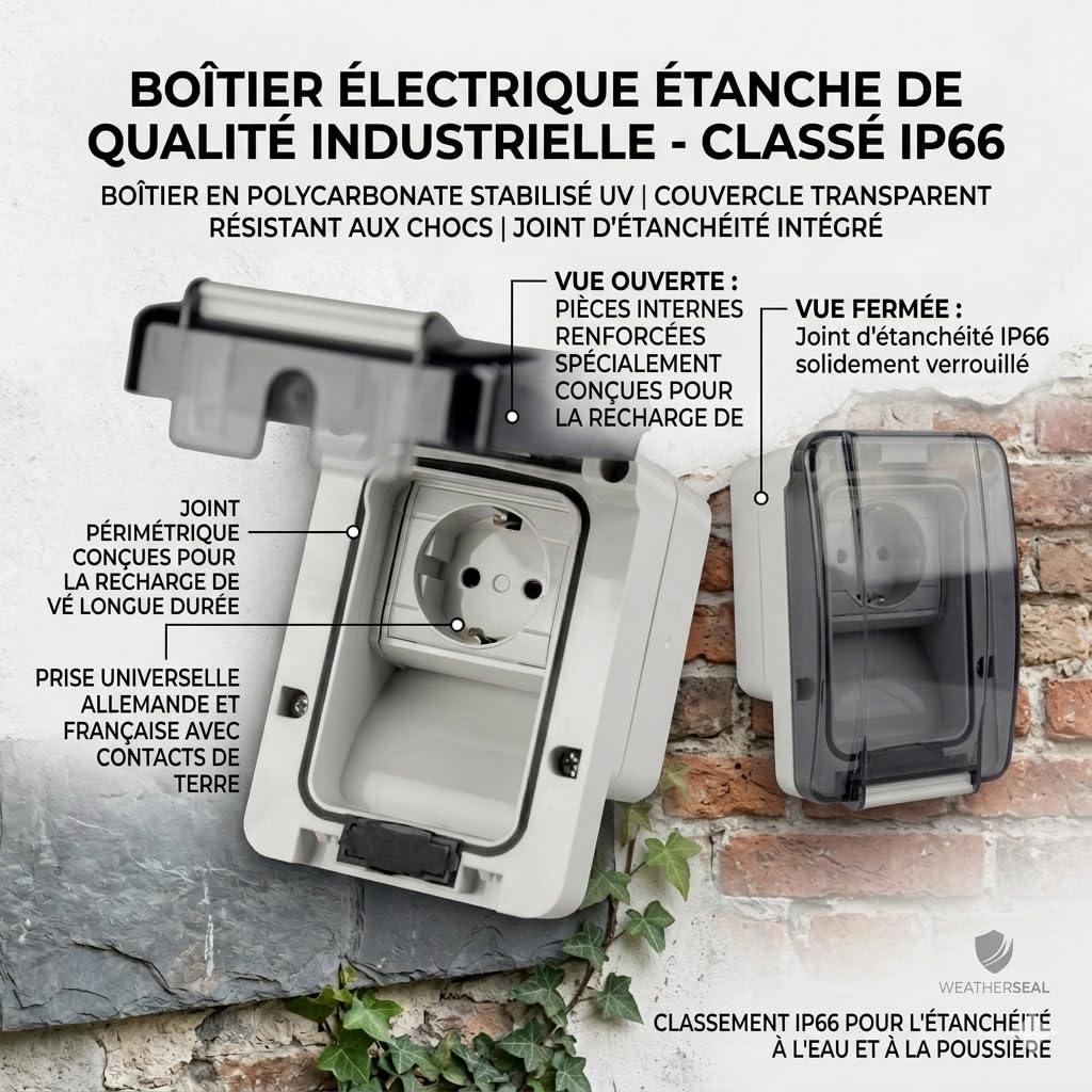 Prise de courant pour véhicules électriques avec dose de charge IP66 et prise FI/LS 20A (Price +RCBO L20A)