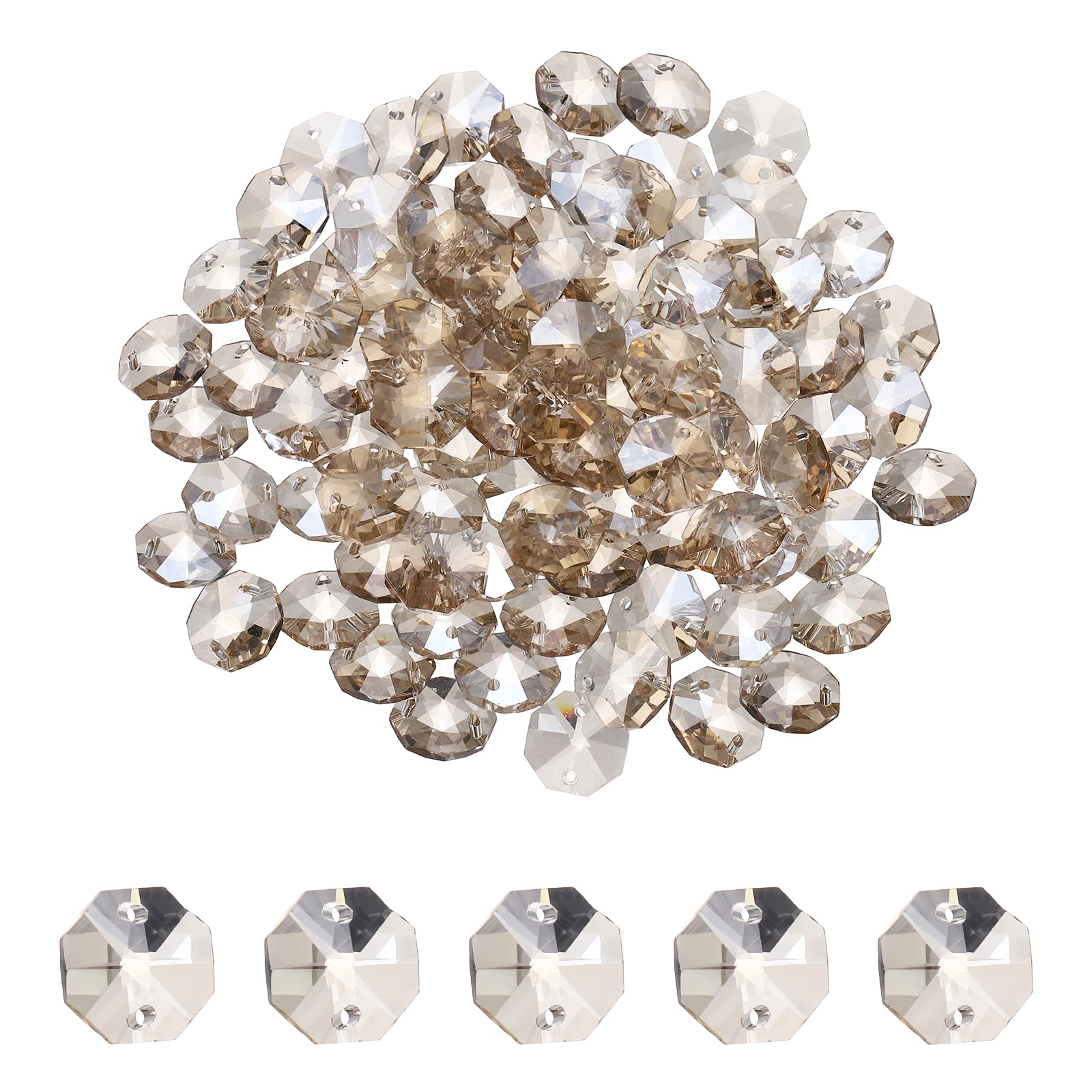 YELARXI 14mm Glass Octagon Beads, Sun Catcher Beads Bulk 2 Hole Sun Catcher Pendants 0.55" & 150 Pcs & Light Gray-Fitting for (Arts Crafts/Crystal Chandelier Repair/DIY Wind Chime)