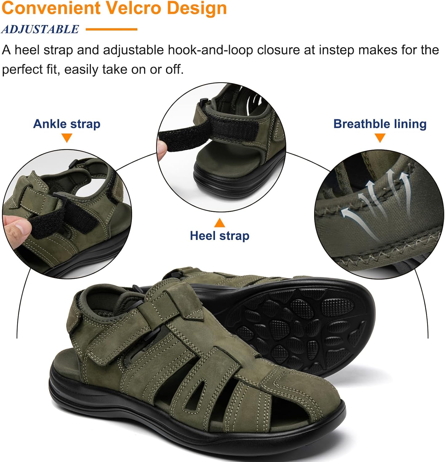 Mens Fisherman Leather Closed Toe Sandals Walking Dress Casual Sandalias Whith Memory Foam Summer Outdoor Athletic Adjustable Comfortable - Image 5