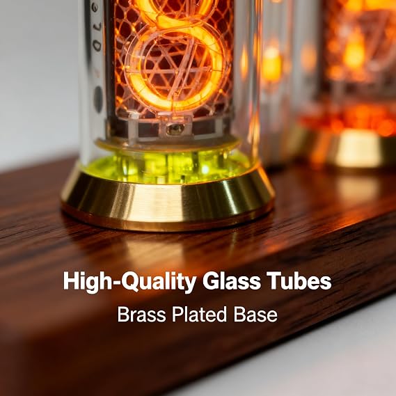 Nixie Clock ex-USSR IN-14 Glow Tube Clock Solid Wood Base English Voice Chime Auto Brightness Adjustment Computer Program Control Desktop Decoration Cyberpunk Style