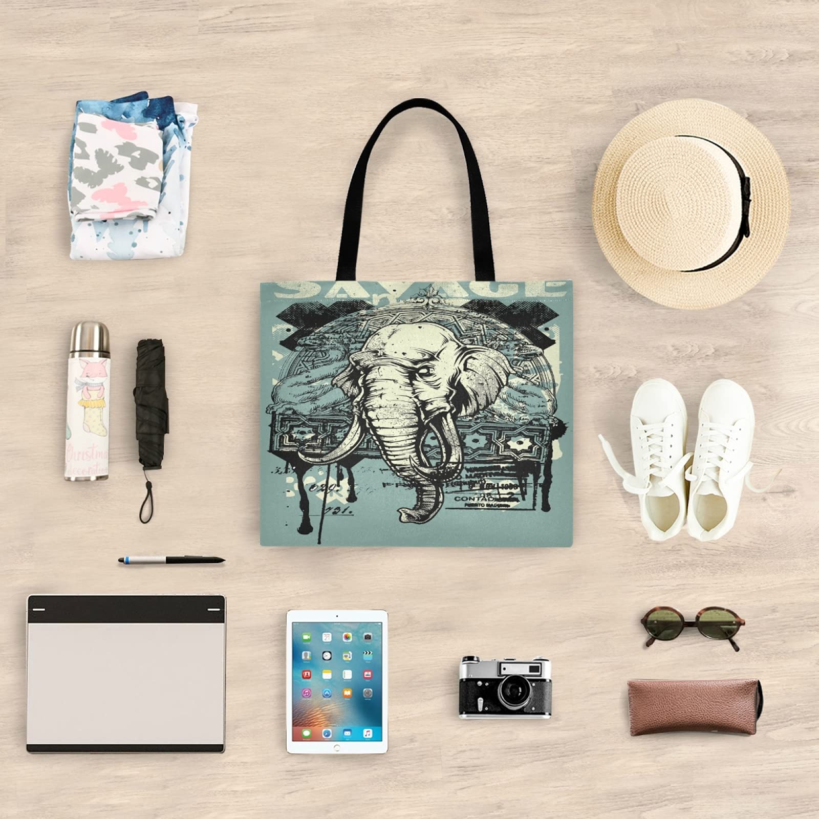 Sac Shopping Réutilisable éléphant - Conçu Main, Coton, Taille Medium, Neuf