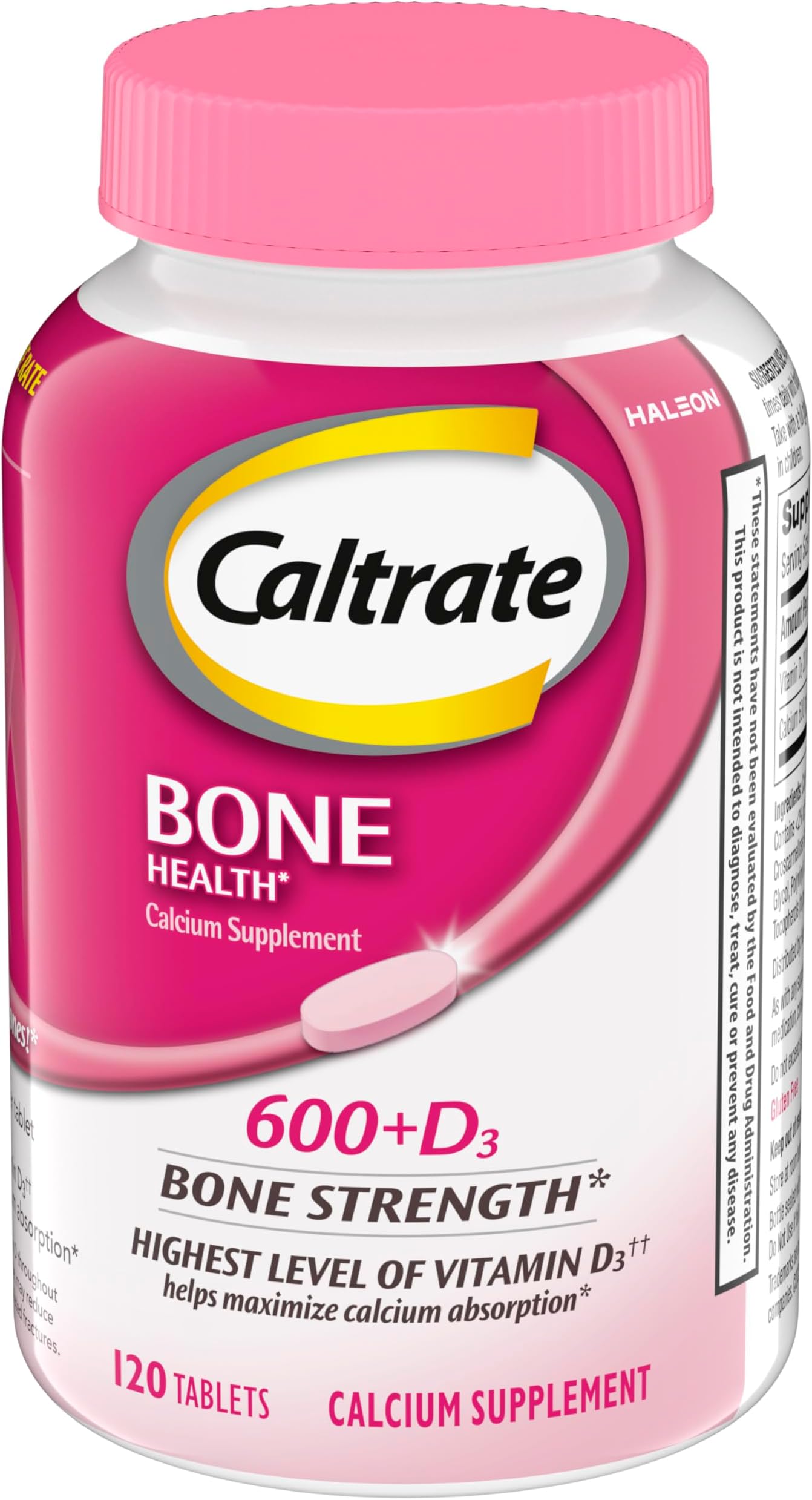 600 Plus D3 Calcium and Vitamin D Supplement Tablets, Bone Health Supplements for Adults - 120 Count