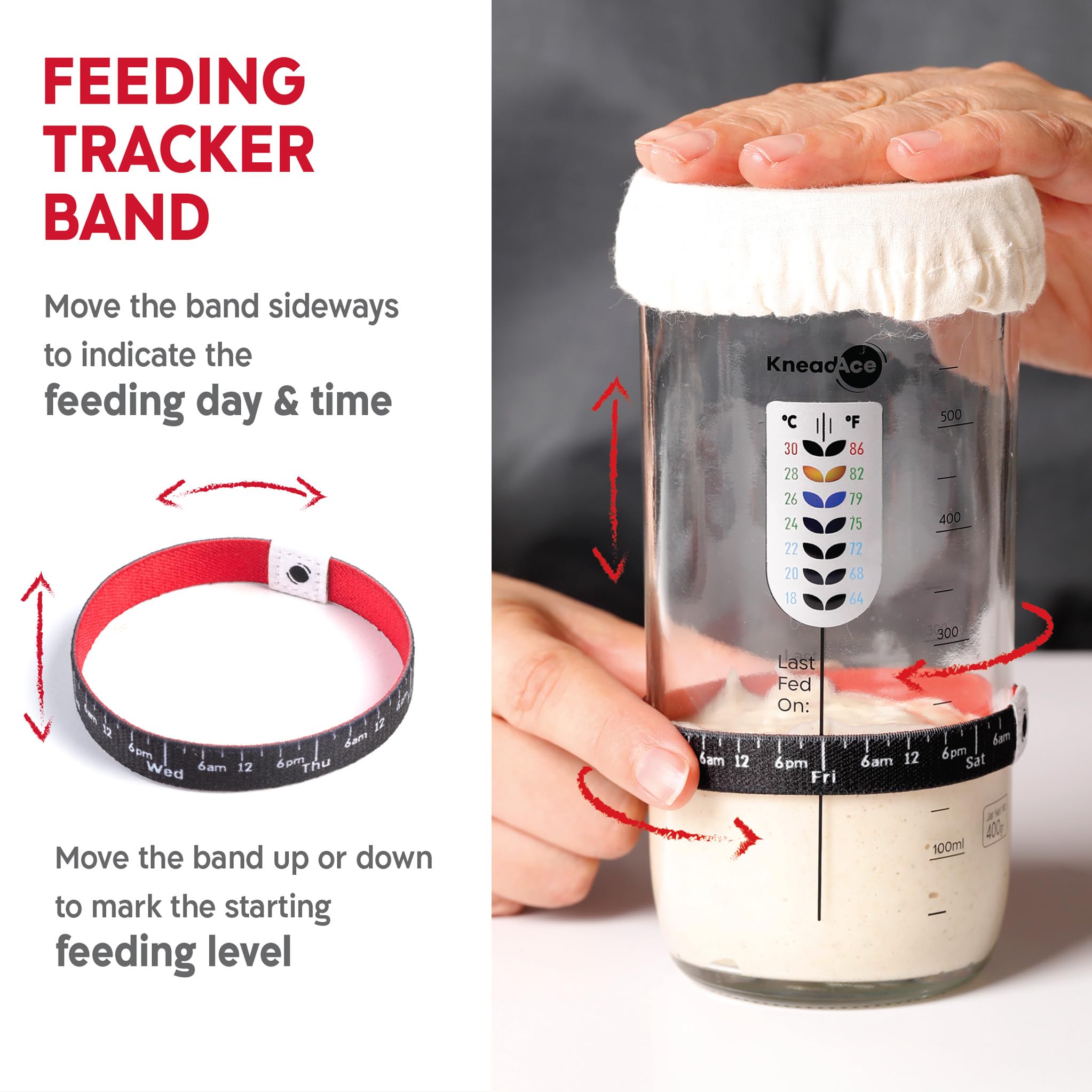 KneadAce Kit de démarrage au levain – Bocal de démarrage de 680,4 g, 2 paniers en corde de coton, lame à pain magnétique pour marquer – Cadeau pour boulangers et ensemble complet de cuisson du pain au