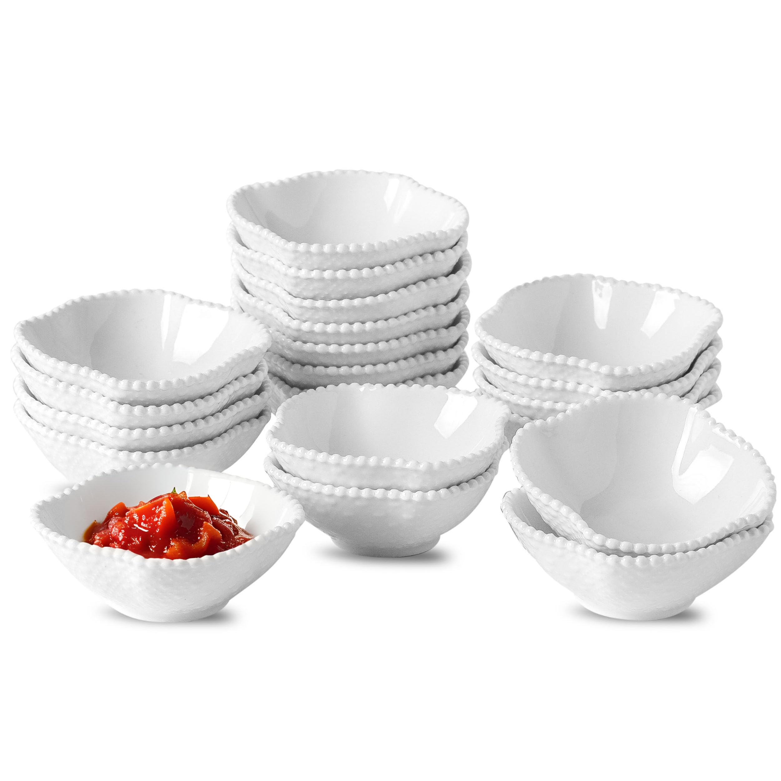 UIBFCWN 20 Pack Dipping Bowls, 2 oz Ceramic Soy Sauce Dish, White Dipping Sauce Bowls/Dishes, Condiment Server, Small Appetizer Pinch Bowls for Condiments, Sushi, Ketchup, BBQ