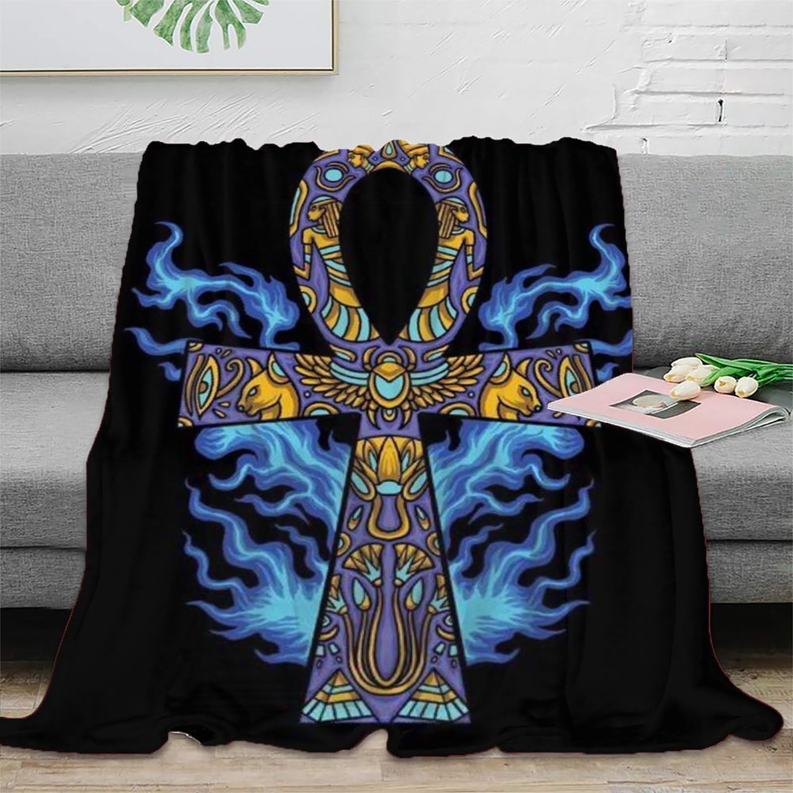 Przytulny koc – 150 x 200 cm (150 x 200 cm), koc polarowy 3D, miękki, ciepły koc wełniany, narzuta na kanapę, koc Key of Life na sofę, koc dzienny, koc do mieszkania