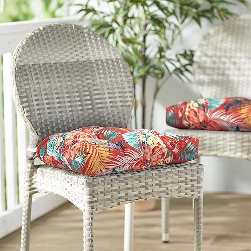 Miniatura 6 de Juego de 2 cojines de asiento copetudos para interiores y exteriores con lazos, 19 x 19 pulgadas, cojines para sillas de comedor, impermeables, para