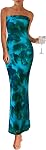 PRETTYGARDEN Womens Summer Printed Tube Maxi Dress Strapless Bodycon Sleeveless Night Out Long Dresses