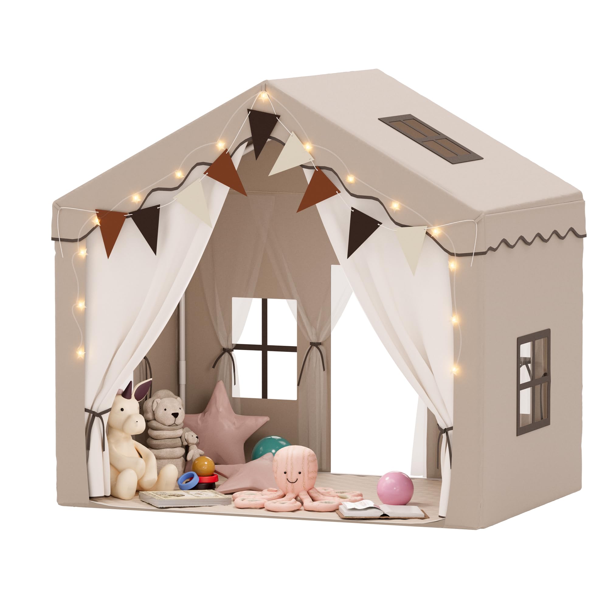 HOMMOW Kids Tent,Indoor & Outdoor Kid Playhouse 2 in 1 with Lights and Mat,54