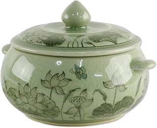 NOVICA Artisan Handmade Celadon Ceramic Soup Bowl Floral with Lid from T...