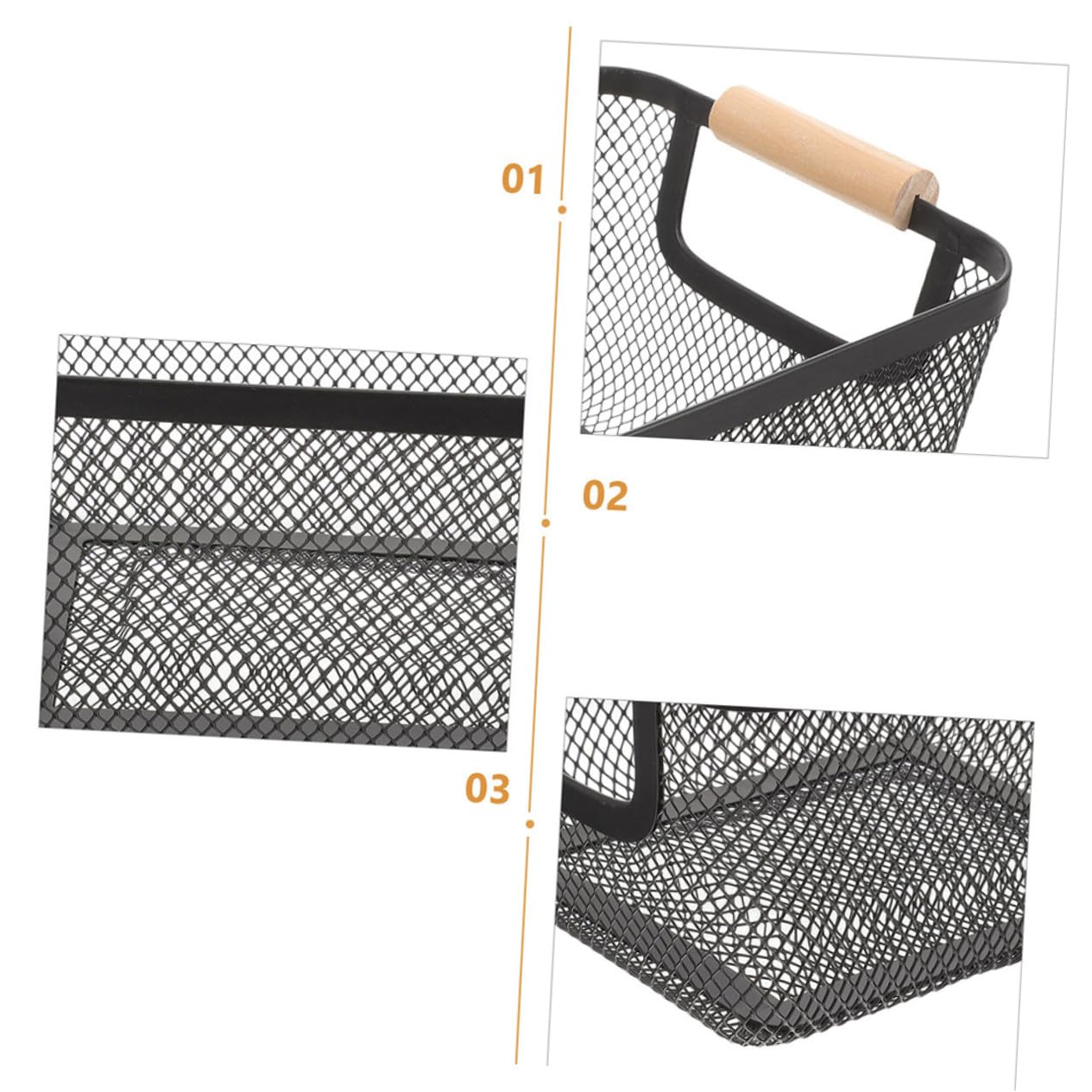 TOYANDONA 2 Stück Metallkörbe mit Holzgriffen Rechteckige Aufbewahrungskörbe aus Eisen Robust und Multifunktional für Küche und Schlafzimmer
