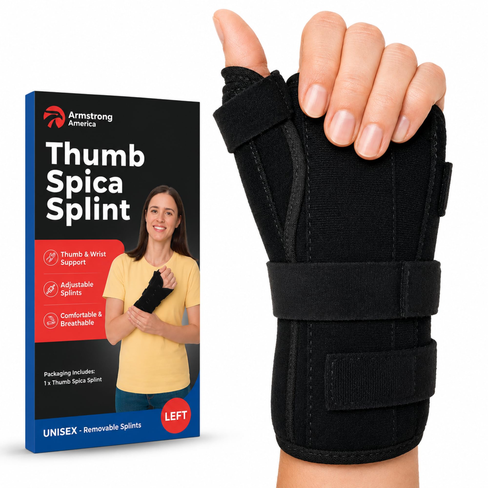 Férula de espica para pulgar y muñequera – Férula de muñeca y férula de pulgar para apoyar esguinces, tendinosis, fracturas o pulgar gatillo. Soporte de mano para túnel carpiano,Izquierda S/M
