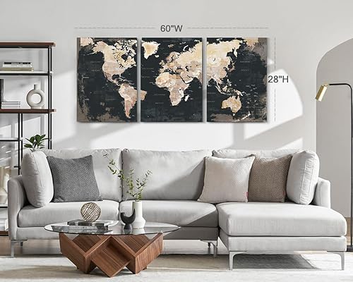 Miniatura 2 de GIFTTWART Decoración de pared de oficina, mapa del mundo, arte de pared para sala de estar, cuadros en blanco y negro, ilustraciones para paredes,