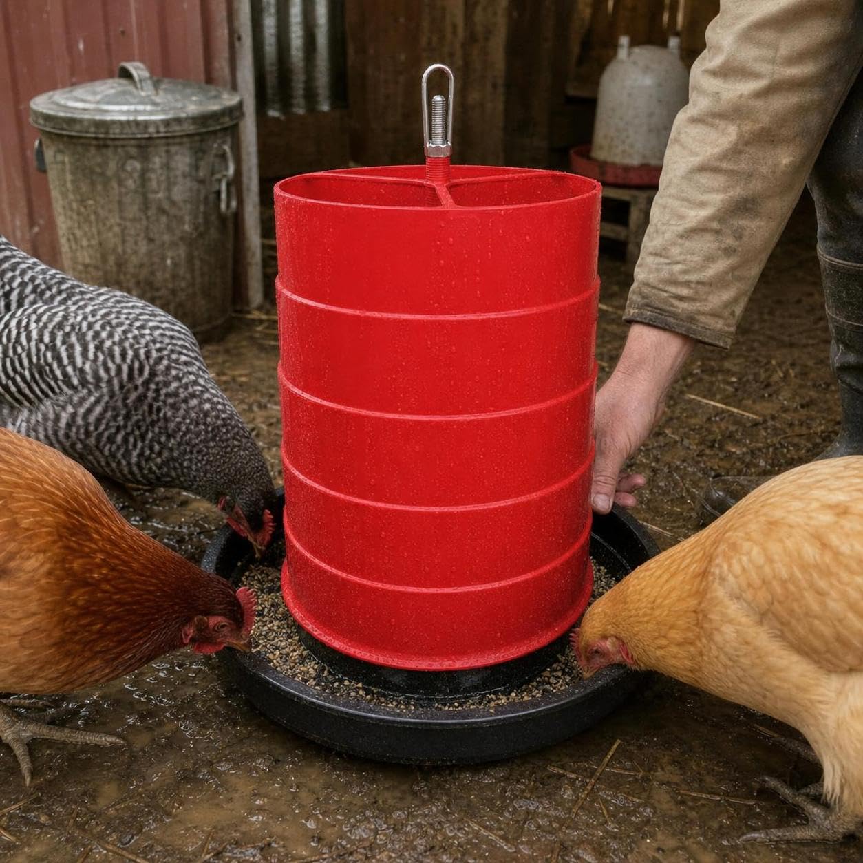 Mangiatoia per Pollame in Plastica | Plastica resistente - animali da cortile - trasporto mangime facile - per allevamento pollame - per allevatori - per esterno