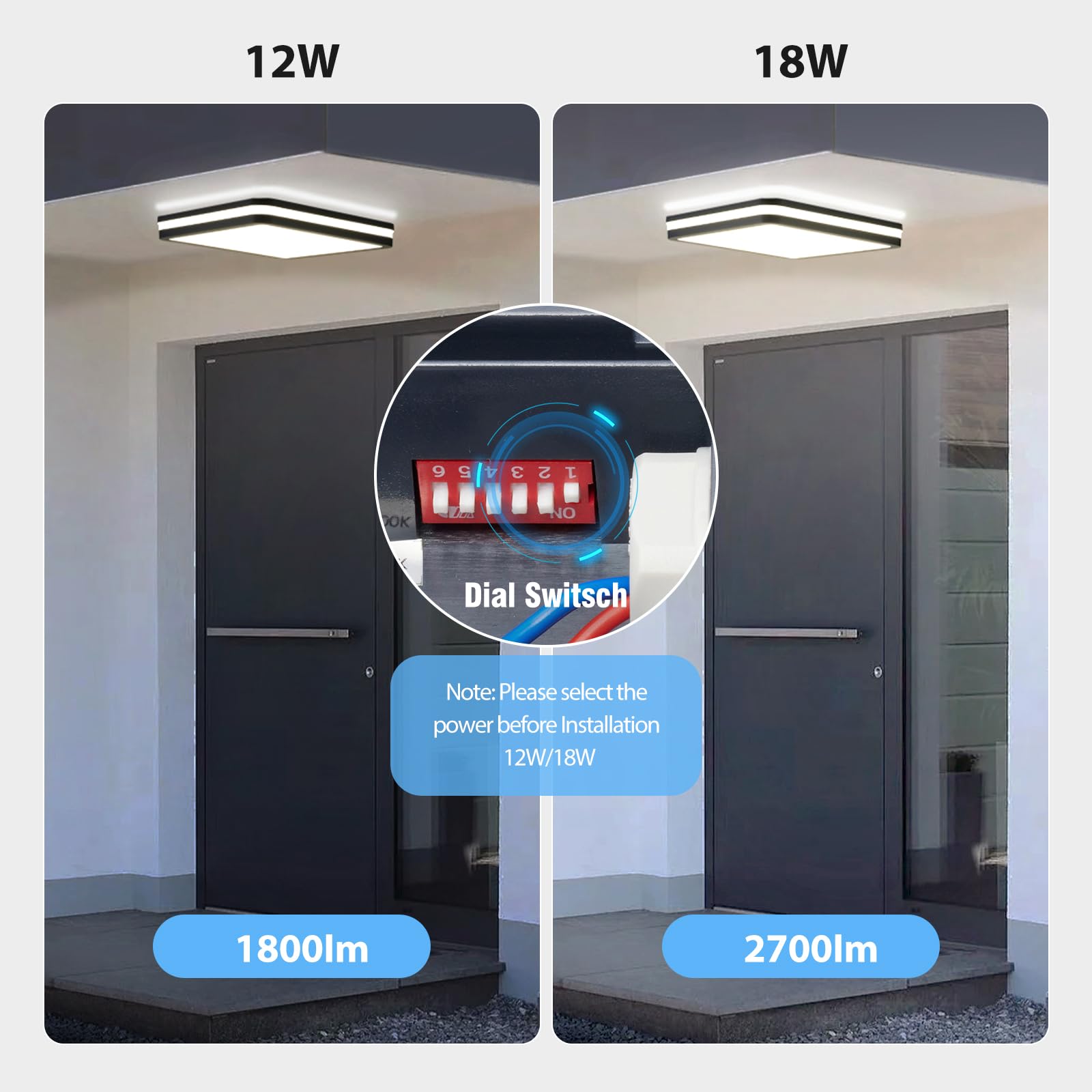LEZOE 2er Plafoniera LED con sensore di movimento IP65 impermeabile, 18W 2700lm 150(Lm/W) lampada da soffitto con sensore 3000K/4000K/6500K Ideale per bagno, garage, corridoio, balcone 22cm Grigio