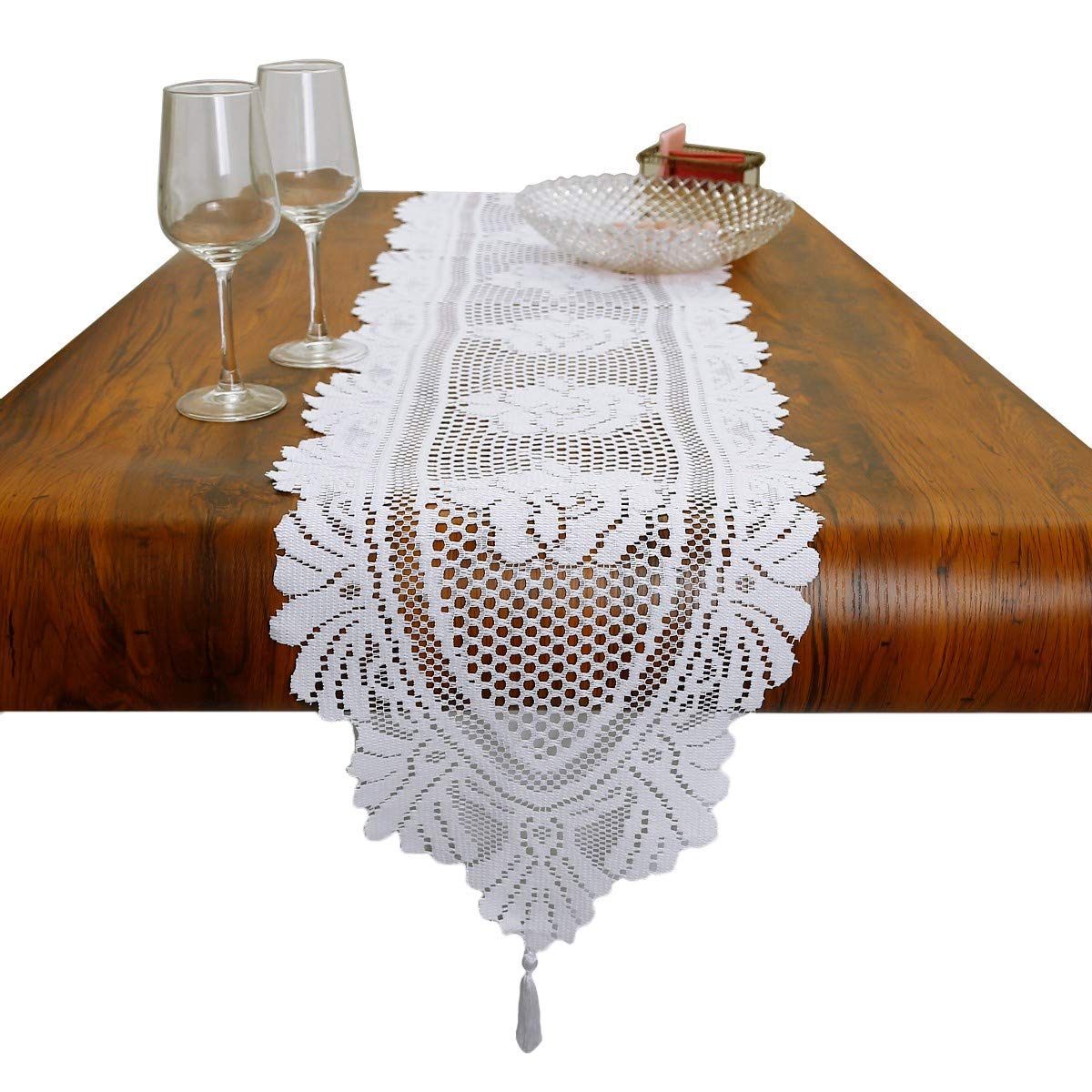 Mookaitedecor Runner Da Tavola In Pizzo Bianco 33x90 Cm, Centrotavola Floreale Con Nappe, Lavabile, Per Matrimoni E Feste - 4