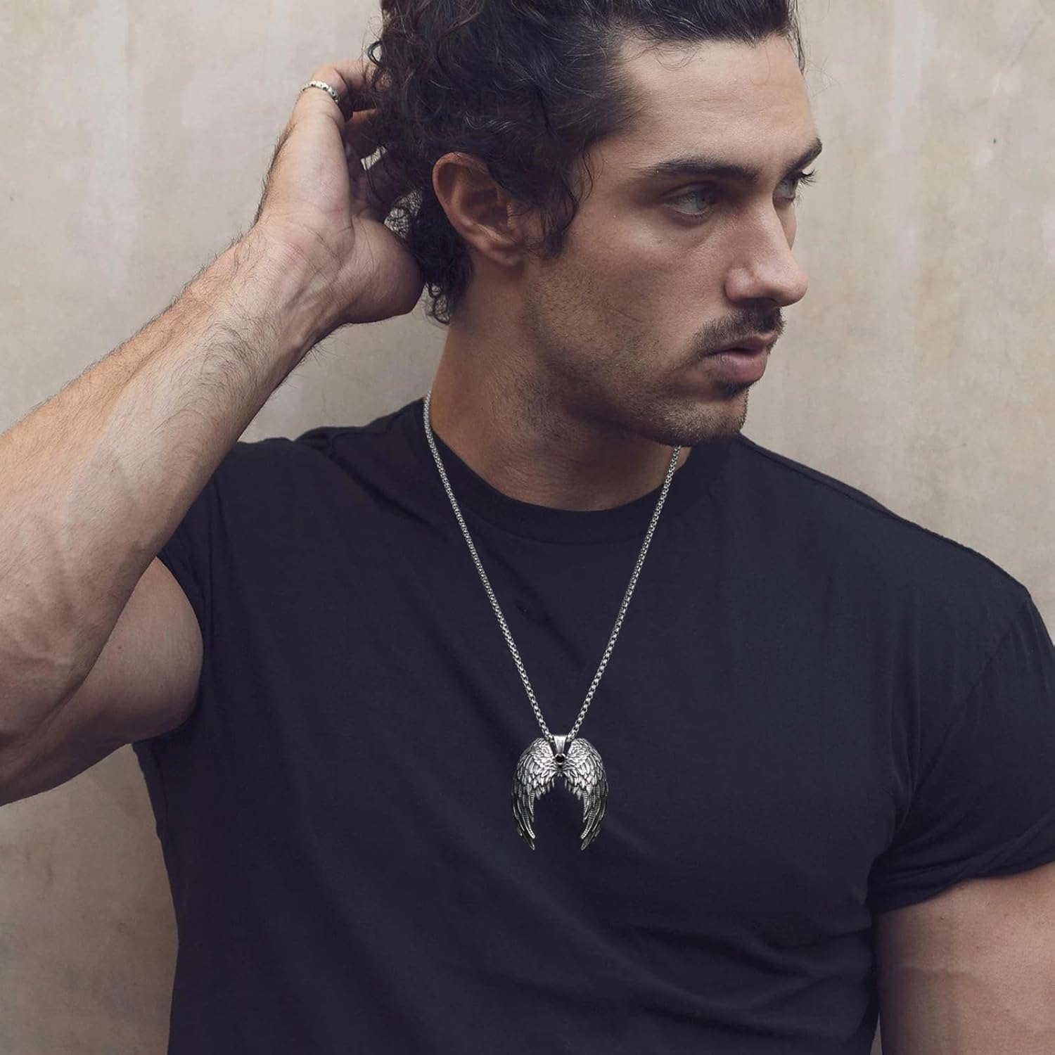 HZMAN Angel Wing Necklace for Men Women Stainless Steel Gothic Punk Angel Wing Cross/Angel Pendant Faith Amulet Jewelry Gift - Image 2