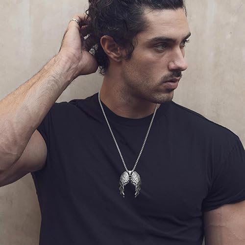 Miniatura 2 de HZMAN Collar de ala de ángel para hombres y mujeres, acero inoxidable, gótico, punk, ala de ángel, cruzcolgante de ángel, amuleto de fe, regalo de