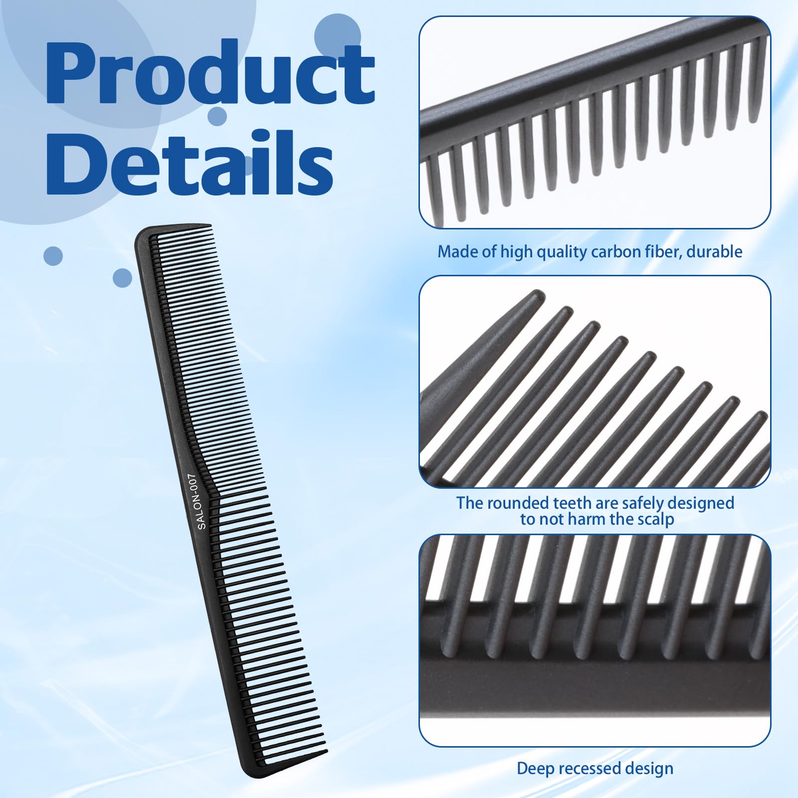 Carbon Comb, Coarse Zinc, Hair Comb, Men's Styling Comb, Coarse Toothing, Professional Antistatic Barber Styling Hair Comb - Image 2