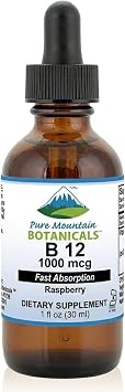 Pure Mountain Botanicals B12 1000 mcg - B12 Complex - Natural Berry Flavor - 30 Servings - Liquid Drops Vitamin - Kosher Supplement