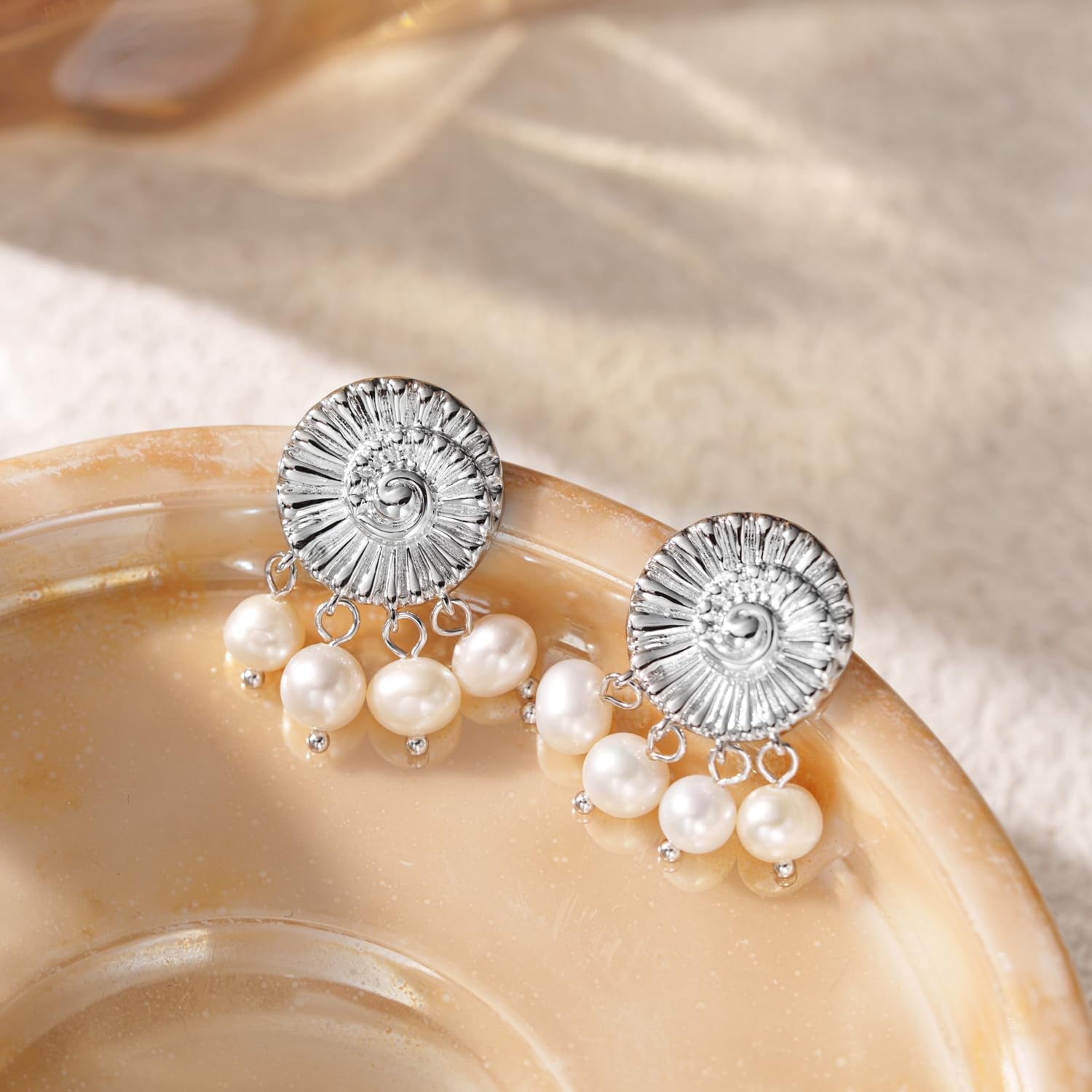 925 Sterling Silver Pearl Drop Earrings for Women, Platinum Plated Natural Freshwater Pearl Dangle Studs, Elegant Spiral Design Hypoallergenic Earrings, Classic Jewelry Gift for Her in White Gift Box - Image 6