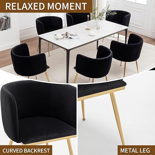 Miniatura 4 de Juego de 6 sillas de comedor de terciopelo, sillas de comedor de barril con patas de metal dorado, moderna silla de comedor tapizada para comedor,