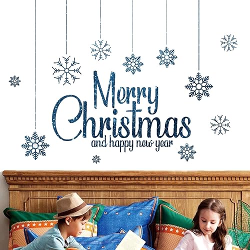 Miniatura 6 de Calcomanía de pared con texto en inglés "Merry Christmas and Happy New Year" (Feliz Navidad y Feliz Año Nuevo), calcomanías artísticas con texto en