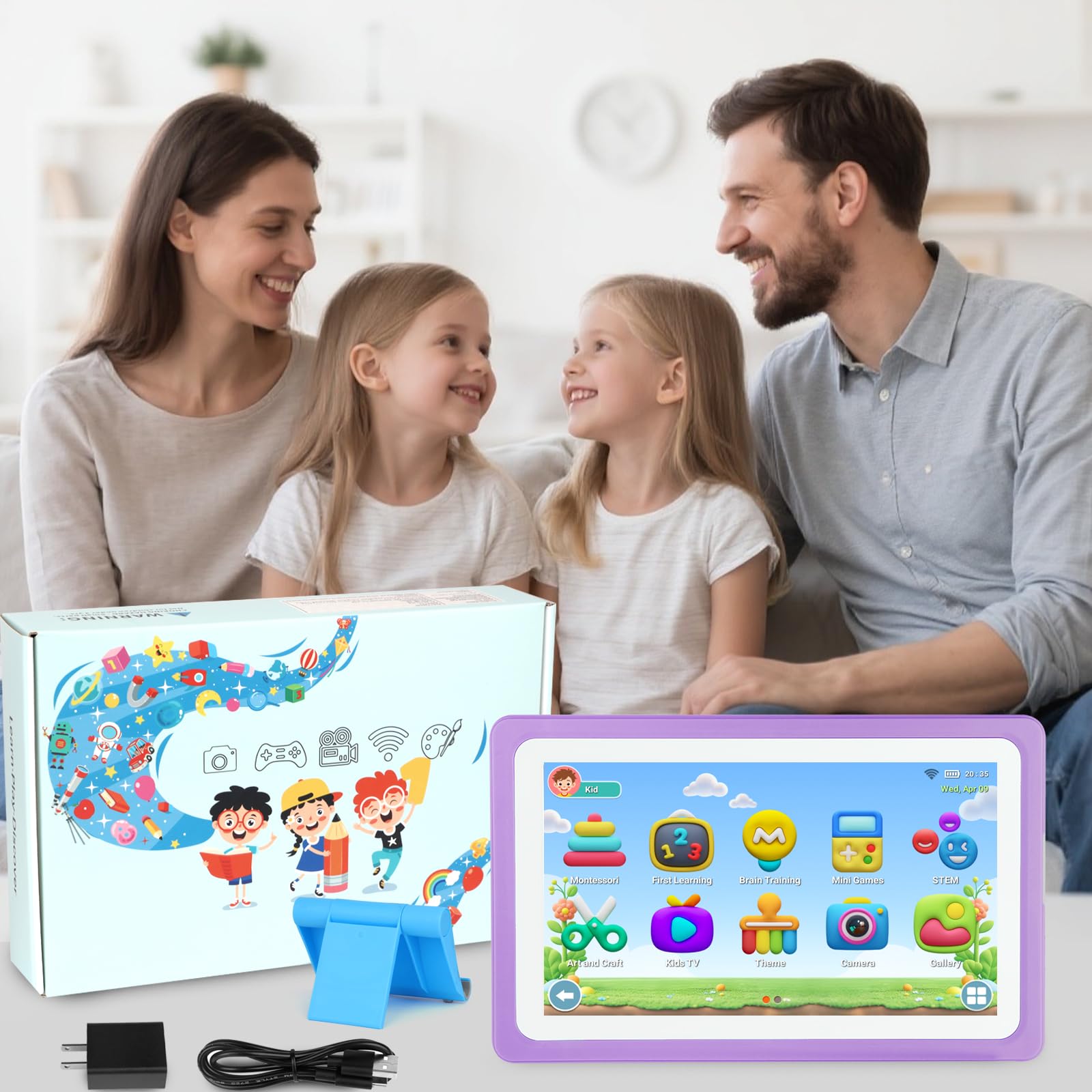 Tablet per bambini da 7 pollici con controllo genitori, tablet WIFI per bambini con un sacco di app offline per l'apprendimento dei bambini preinstallate, tablet per bambini 3-7 anni regalo per