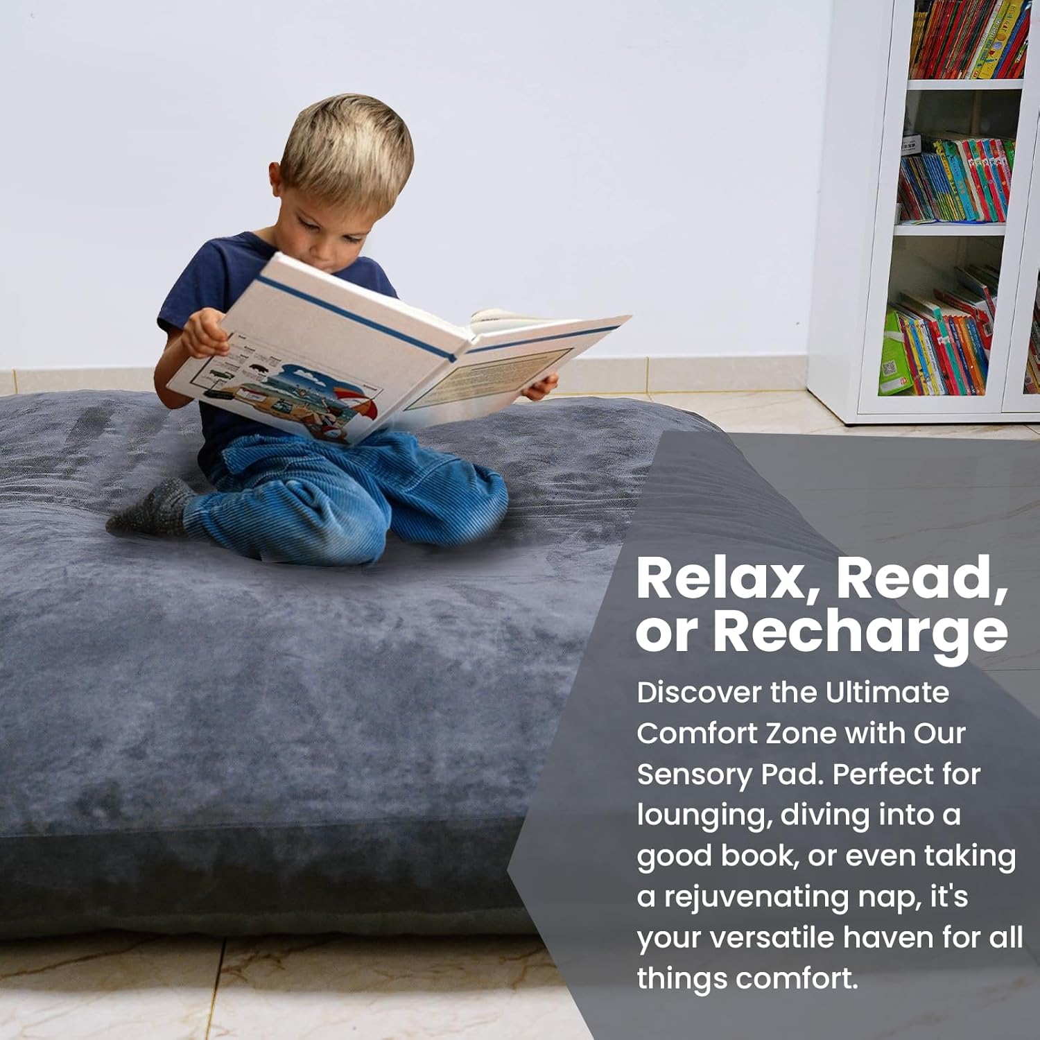 SENSORY4U Crash Pad for Kids Sensory Crash Pad with Foam Blocks - XL (5 Foot X 5 Foot) Grey - for Sensory Gym Room with Washable Cover