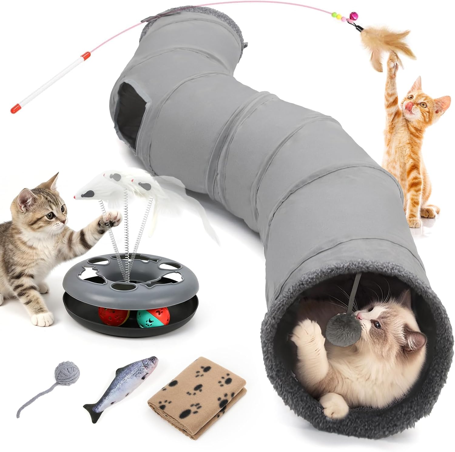 Cat Tunnels for Indoor Cats, 6-in-1 Interactive Cat Tunnel Toys for Kitten