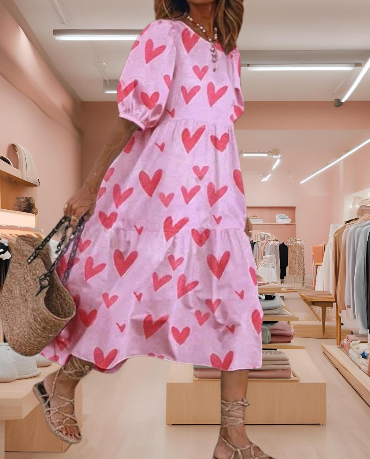 LIZALIG Women's Bohemian Summer Long Dress Crewneck Short Sleeve Maxi Dresses for Beach Vacation Daily Wear - Image 4