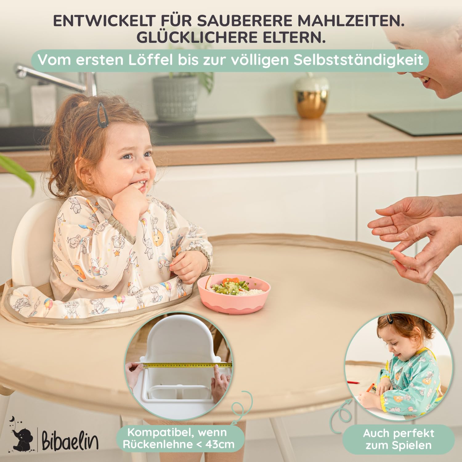 BIBATRAY™ L – Extra Großes Breifrei/BLW Beikost-Tablett & Ärmellätzchen-Set – Wasserdichte Ganzkörper-Schürze – Universeller Hochstuhl-Schutz – Kompatibel mit IKEA Antilop – Ab 6 Monate