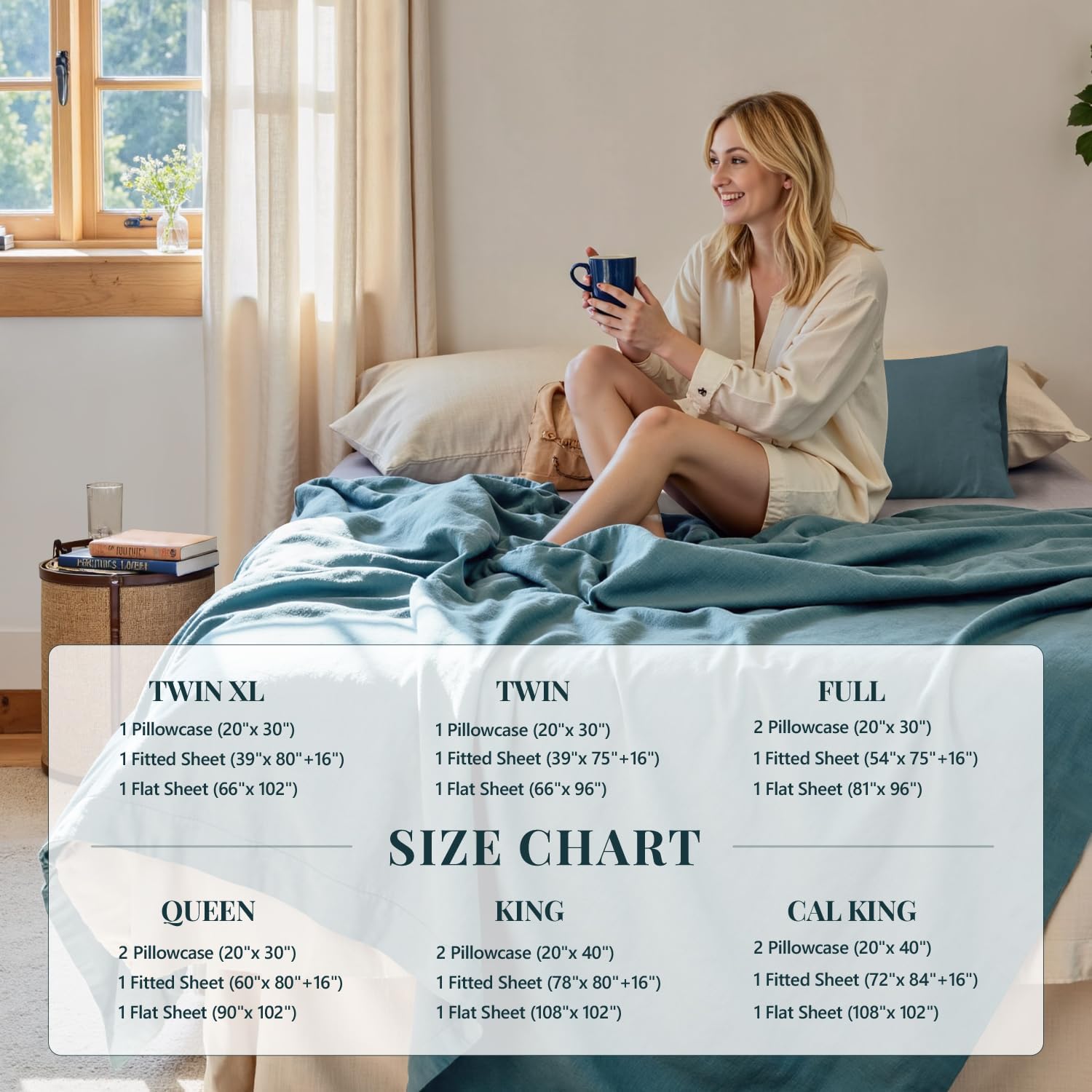 S VICTORY SYMBOL 100% Organic Linen Sheet Sets Full,Washed French Flax Bedding Set 4 Pieces(2 Pillowcases,1 Fitted Sheet,1 Flat Sheet),16inch Deep Pocket Linen Bed Sheets,Stormy Blue